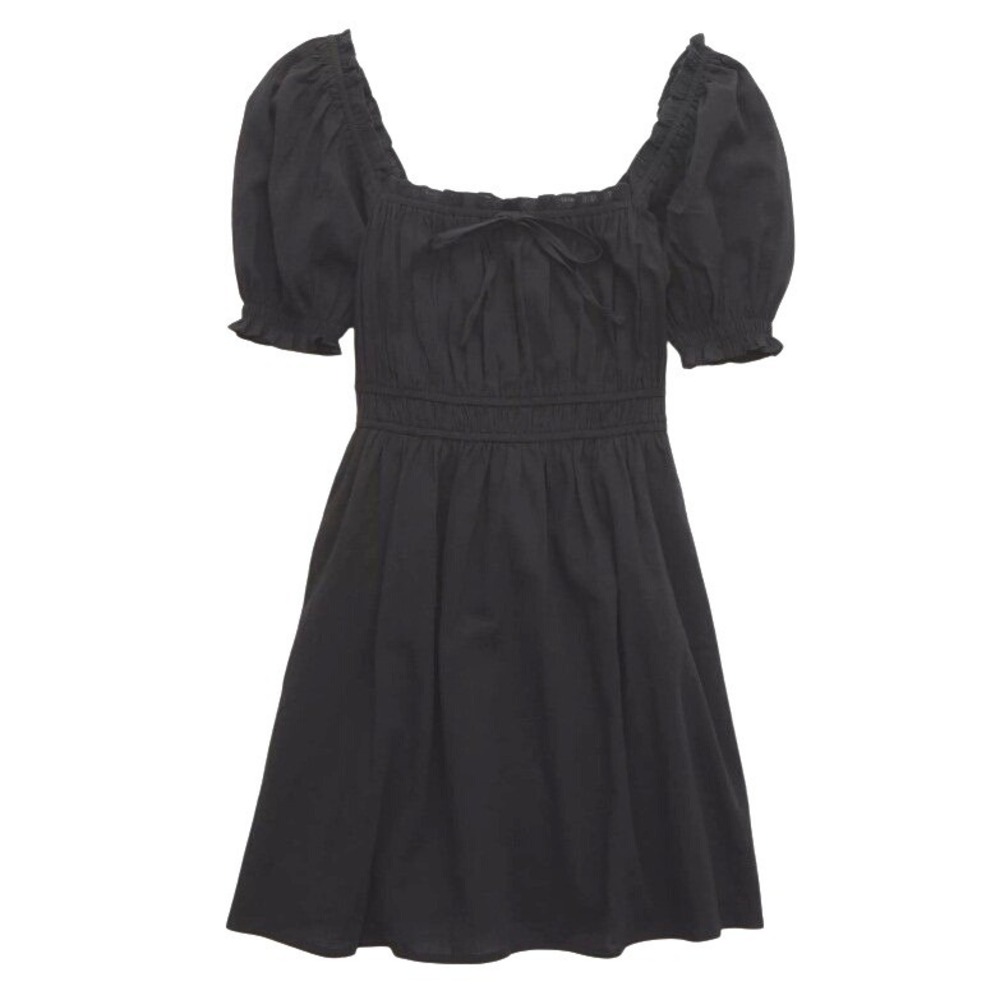 Aerie Puff Sleeve Mini Dress Medium Black 100% Cotton Cottagecore